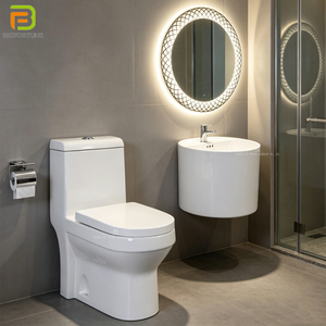 Ensemble complet de sanitaires <span class=keywords><strong>en</strong></span> céramique pour salle de bain, WC monobloc à poser <span class=keywords><strong>au</strong></span> sol, lavabo et cuvette, idéal pour les projets. - Product Image 1