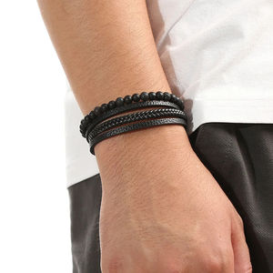 Classic High Quality Leather <b>Bracelet</b> <b>Men</b> Fashion Tiger Eye <b>Beaded</b> Multi Layer Leather <b>Bracelet</b> for <b>Men</b> Jewelry Gift - Product Image 2