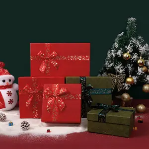 Новое поступление, Рождественская картонная подарочная упаковочная коробка с принтом на заказ, крышка и основание, жесткая бумажная коробка с лентой