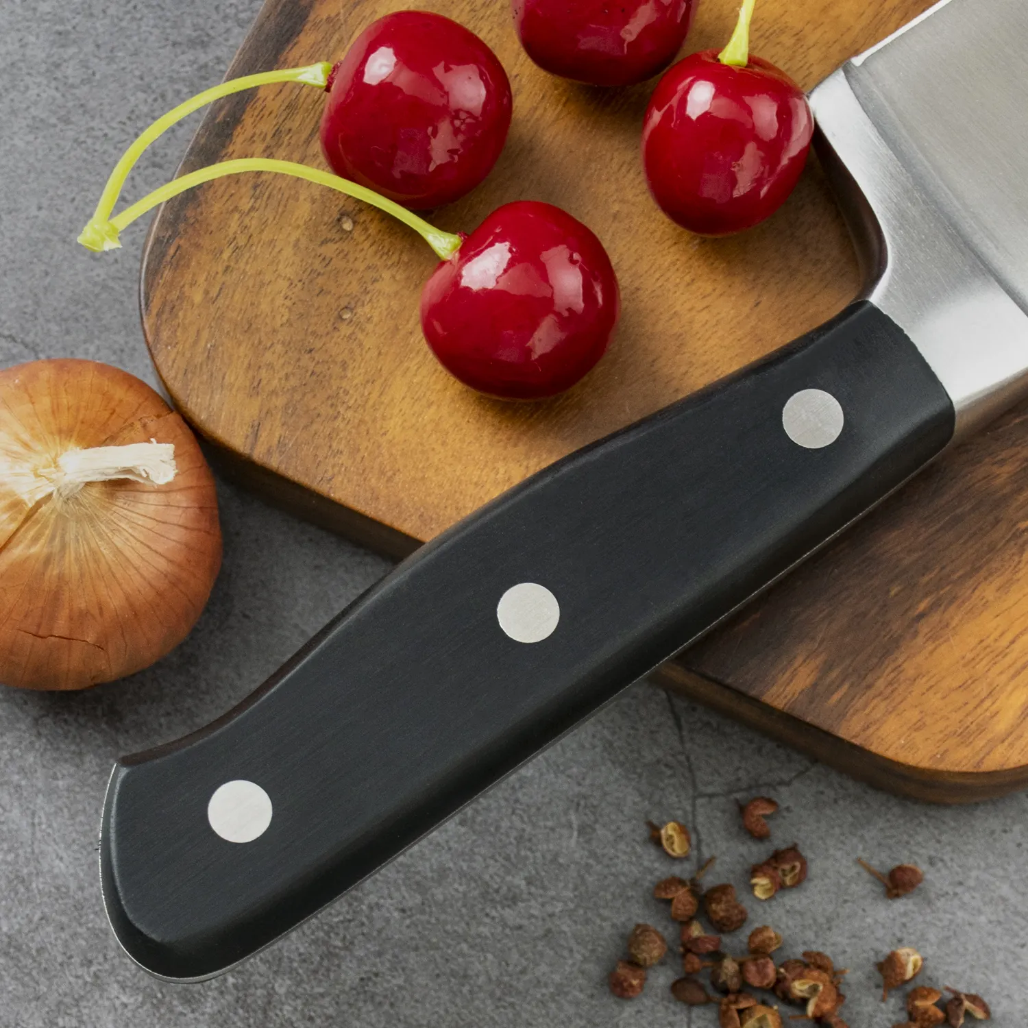 Cuchillo profesional de Chef de cocina de 8 pulgadas, alta calidad, con mango de Pompón, de acero inoxidable, con caja de regalo