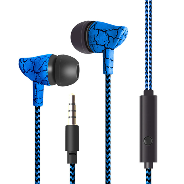 3.5mm Super Bass Headset Braided Wired Crack Colorful Earphone In-ear with Microphone