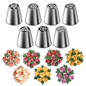 Lot de 7 douilles russes en acier inoxydable 304 avec poches à douille et coupleur – Outils de décoration de gâteaux pour débutants - Product Image 1