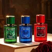 Vente en gros d'usine, flacon de parfum rond en verre de luxe, 30 ml, 50 ml, 100 ml, flacon pulvérisateur vide avec bouchon doré, logo personnalisé OEM