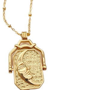 Giratorio cuadrado oro sol y <span class=keywords><strong>luna</strong></span> colgante collar oro relleno sol celestial collar sonriente sol y <span class=keywords><strong>luna</strong></span> joyería - Product Image 1