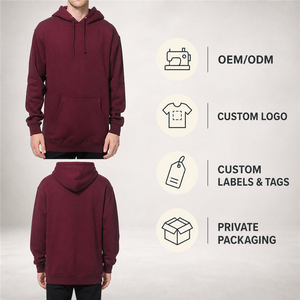<b>Men's</b> <b>Burgundy</b> Hooded Sweatshirt Fleece Pullover Casual <b>Hoodie</b> Regular Fit Solid Color Autumn Wear - Product Image 4