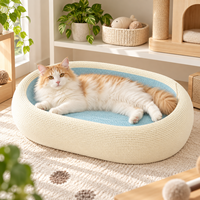 Lit grattoir pour chat en carton bleu ovale en forme de piscine avec jouet interactif souris, idéal pour l'été – Vente en gros