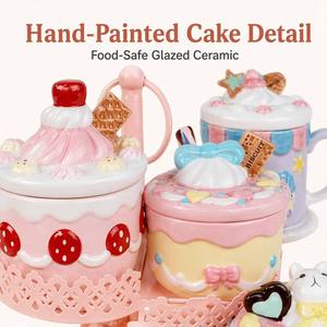 Set <span class=keywords><strong>da</strong></span> Tè in Ceramica OEM/ODM con Design Personalizzato a Forma di Torta, <span class=keywords><strong>Teiera</strong></span> <span class=keywords><strong>e</strong></span> Tazza Carine - Product Image 2
