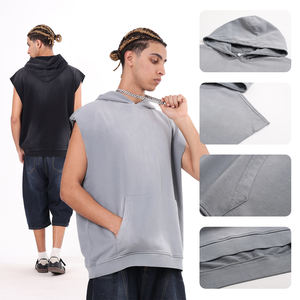 Sudadera con capucha vintage para hombre, sin mangas, talla XXL, 400g, 100% algodón, con bajo sin rematar y teñido efecto jet, estilo urbano, para otoño - Product Image 2