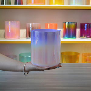 Set di Ciotole Sonore in Cristallo di Quarzo <span class=keywords><strong>Alchemico</strong></span> per Terapia del Suono HF, Ciotole Sonore in Cristallo Aurora con Colori Chakra Sfumati per Meditazione - Product Image 3