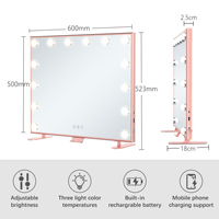 Miroir de maquillage de courtoisie avec 14 ampoules Lumières Grand miroir mural de bureau éclairé avec port de chargeur USB Écran tactile intelligent