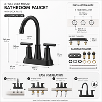 Robinet de lavabo de salle de bain personnalisé de 4 pouces à double poignée avec siphon escamotable pour lavabo en laiton