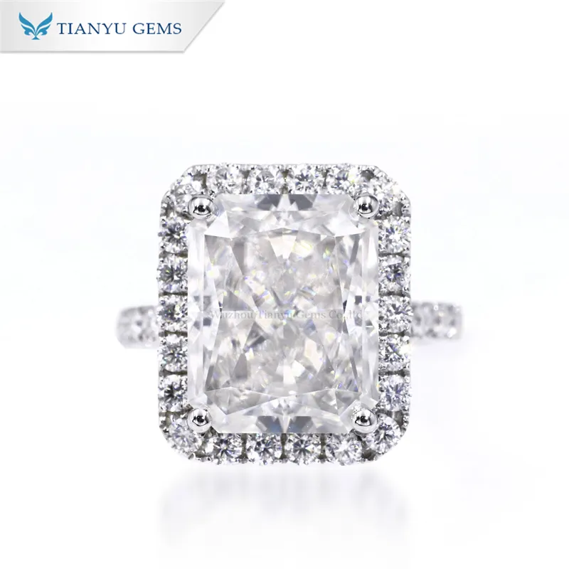 TIANYU GEMS Customized Big Size 10ct Moissanite Diamond Crushed Ice Cut 10K/14K/18K Gold Engagement Ring Style