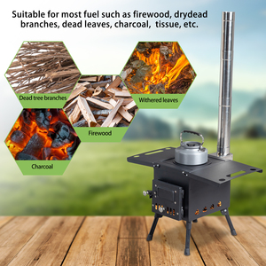 Modern Powder Coated Metal Outdoor Barbecue Charcoal Grill Folding Portable Black Camping Wood <b>Stove</b> with Chimney - Product Image 3