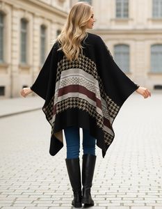 <span class=keywords><strong>Poncho</strong></span> long ouvert sur le devant pour femme, motif <span class=keywords><strong>pied</strong></span>-<span class=keywords><strong>de</strong></span>-<span class=keywords><strong>poule</strong></span> patchwork, châle réversible géométrique, cape enveloppante douce en fausse cachemire, couleur automne/hiver - Product Image 4