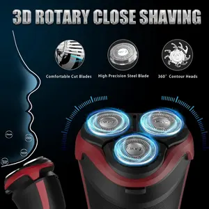 Men's Electric Shaver Corded And Cordless Rechargeable 3D Rotary Shaver Razor With Pop-up Sideburn Trimmer 100-240V Red