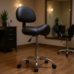Chaise ergonomique à dossier en cuir PU, réglable en hauteur, avec roulettes, pour salon de beauté et spa - Product Image 2