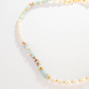 สร้อยคอจี้มุกน้ำจืดใหม่ สร้อยคอหินธรรมชาติ ชุบเงินชุบทอง สร้อยคอลูกปัด ตัวล็อคกันน้ำ เครื่องประดับ - Product Image 6