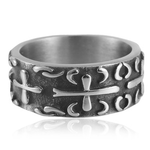 European American Style <b>Titanium</b> Steel Cross <b>Ring</b> Women's Punk Fashion Jewelry Gift Steel Color Geometric Design Irregular - Product Image 1