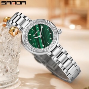 Reloj de Cuarzo para Mujer Sanda 1128, Esfera Verde, Diseño Retro de Lujo con Diamantes, Resistente al Agua, Redondo - Product Image 1