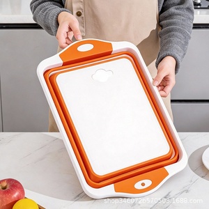 <span class=keywords><strong>Planche</strong></span> à découper pliable multifonctionnelle pour l'extérieur avec panier de drainage intégré et bac à légumes, seau de barbecue - Product Image 2