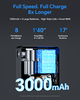 Gonfleur de pneus de vélo mini 18 mm 150 PSI, pompe à air rechargeable 3000 mAh, sans fil 15 L/min, portable 300 g, Type-C