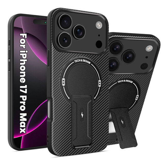 New Carbon Fiber Phone Cover for iPhone 18 17 16 15 14 13 12 11 Pro Max Heavy Duty Built in Kickstand Ring Holder Back Cover