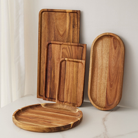 Plateaux de service en bois d'acacia de qualité professionnelle, empilables, rectangulaires et ronds, pour restaurant, café, boutique, hôtel