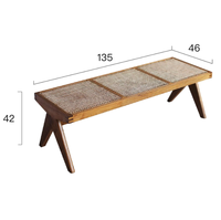 Banc en rotin rétro en noyer, table basse en rotin de style mid-century modern, lit de salon sur mesure en bois massif pour studio ou loft