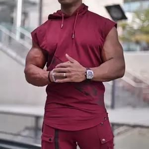 Wholesale tank dry fit-2019 Mens Hooded Gym Tank Top Stringers Dry Fit Athletic Running Wear Men