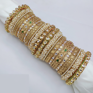 Elegant Designer Kundan Meenakari Pearl <b>Bangles</b> <b>Set</b> Glam Finish <b>Gold</b> Plated Fine Jewelry for Women for Wedding and Festive wear - Product Image 2