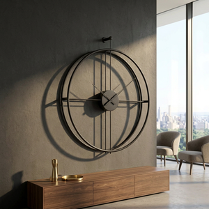 Minimalist <b>Oversized</b> Round Metal <b>Wall</b> <b>Clock</b> Quartz Analog Hanging <b>Clock</b> for Living Room Abstract Geometric Design - Product Image 5