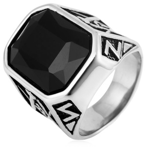 yunnique Men's Geometric Red Gemstone <b>Titanium</b> Steel <b>Ring</b> Bezel Setting Gift Jewelry - Product Image 4