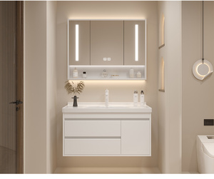 Muebles de baño modernos color crema, lavabo y gabinete combinados, gabinete de pared para baño - Product Image 6