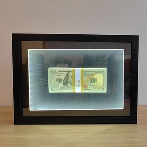 Conception exclusive d'usine taille A4 tout <span class=keywords><strong>noir</strong></span> boîte d'affichage de lumière LED dollar américain cadre <span class=keywords><strong>photo</strong></span> de facture de dollar américain - Product Image 1