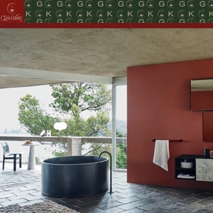 Bañera Cilíndrica de Mármol <span class=keywords><strong>Verde</strong></span> Oscuro y Negro con Vetas Blancas para Exteriores, Estilo Moderno Villa Costera GOLDKING, Personalizable OEM - Product Image 6