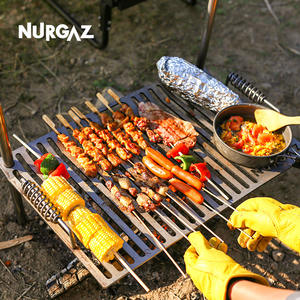 Barbecue NURGAZ 37x37x70cm, portable, pour camping en extérieur, avec grille en fer, couleur argent - Product Image 3