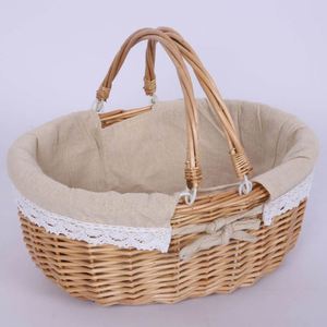 Vintage Double Handle <b>Linen</b> Lining Wicker Eco-Friendly Multifunction Picnic Storage <b>Basket</b> Movable Handle for Fruit Gift Use - Product Image 6