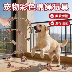 Jouet à mâcher pour chien en corde de coton arc-en-ciel, jouets à mâcher durables pour animaux de compagnie, ensemble pour chiens en stock - Product Image 4
