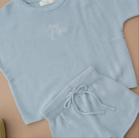 Ensemble tricoté 2 pièces 100 % coton, pull d'été en maille plate et short, haut à manches courtes amples et pantalon court