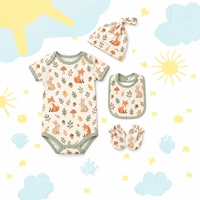 Ensemble layette bébé 5 pièces : body, bonnet, bavoir, moufles, motif personnalisé, doux, respirant, unisexe, bio, coffret cadeau, body bébé