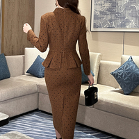 Robe de Bureau Formelle ZYHT 61148 pour Femme, Robe Crayon de Carrière en Tweed de Laine Marron pour Printemps Automne