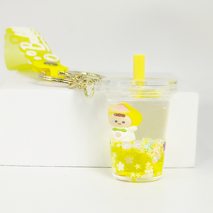 Llavero de acrílico flotante con diseño de dibujos animados de bebé durazno amarillo, con purpurina líquida, para <span class=keywords><strong>mochila</strong></span>/bolso/coche, bonito - Product Image 3