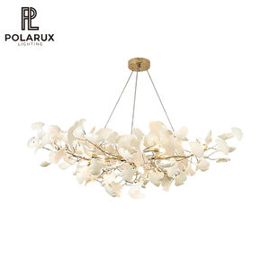 Lámpara de Araña Escultural Naturalista de Arte Moderno, Estilo Contemporáneo, Metal y Cerámica, Hojas de Ginkgo, Lámpara de Araña de Ginkgo Única de Alta Gama <span class=keywords><strong>B</strong></span> - Product Image 1