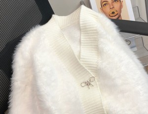 Logo personalizzato OEM & ODM maglione donna manica lunga capelli di visone comodo maglia rosa scollo a v cappotto da donna più spesso <span class=keywords><strong>caldo</strong></span> e largo <span class=keywords><strong>Cardigan</strong></span> - Product Image 5
