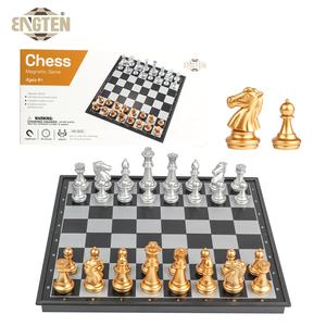 Indoor Outdoor Chess Set Foldable Magnetic Plastic Chess Board Set Gold and Silver Chess Pieces