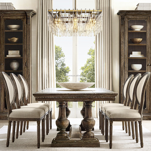 <span class=keywords><strong>Table</strong></span> à manger opulente en chêne américain style RH, bureau de banquet extensible sur mesure, moulures dentelées de luxe, bois massif imposant - Product Image 5