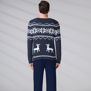 Custom Logo Reindeer Pattern Cotton Acrylic Crew Neck Knit <b>Jumper</b> for Holiday Party Men's Ugly Christmas Sweater - Product Image 6