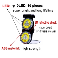 10 lampes solaires à cône de signalisation en plastique à LED avec protection prismatique réfléchissante haute intensité IP66 pour la construction et l'utilisation urbaine