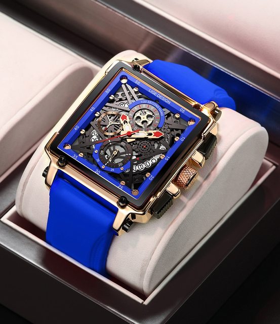 New Luxury  8935 Watches Silicone Strap Waterproof Top Brand Hollow Square Fashion Casual Watch Quartz Wristwatch for Men