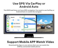 Écran portable CarPlay H818D de 11,26 pouces, caméra embarquée DVR, écran intelligent pour voiture, écran de voiture avec CarPlay et Android Auto, moniteur de voiture